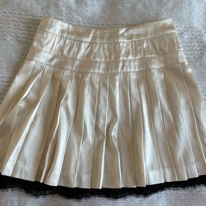 bebe Silk Pleated Mini Skirt with Lace Detail, Size 0
